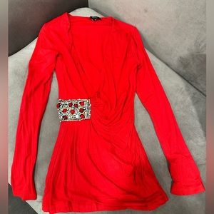 Sky Clothing Deep V Red Crystal Top Size Medium